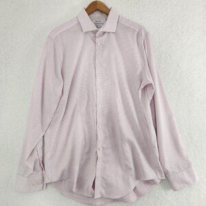 Calvin Klein Button Up Long Sleeve Slim Fit Pink White Mens 16.5 34/35